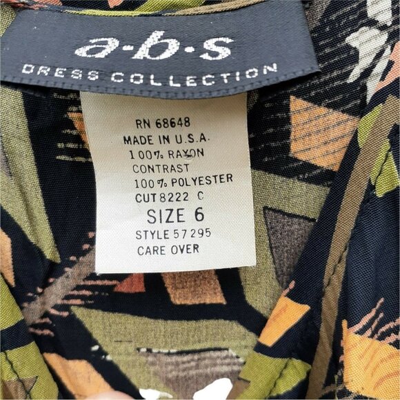 VTG Maxi Dress A.B.S. by Allen Schwartz Drop Waist Green Boho Print 6 USA - Picture 3 of 6